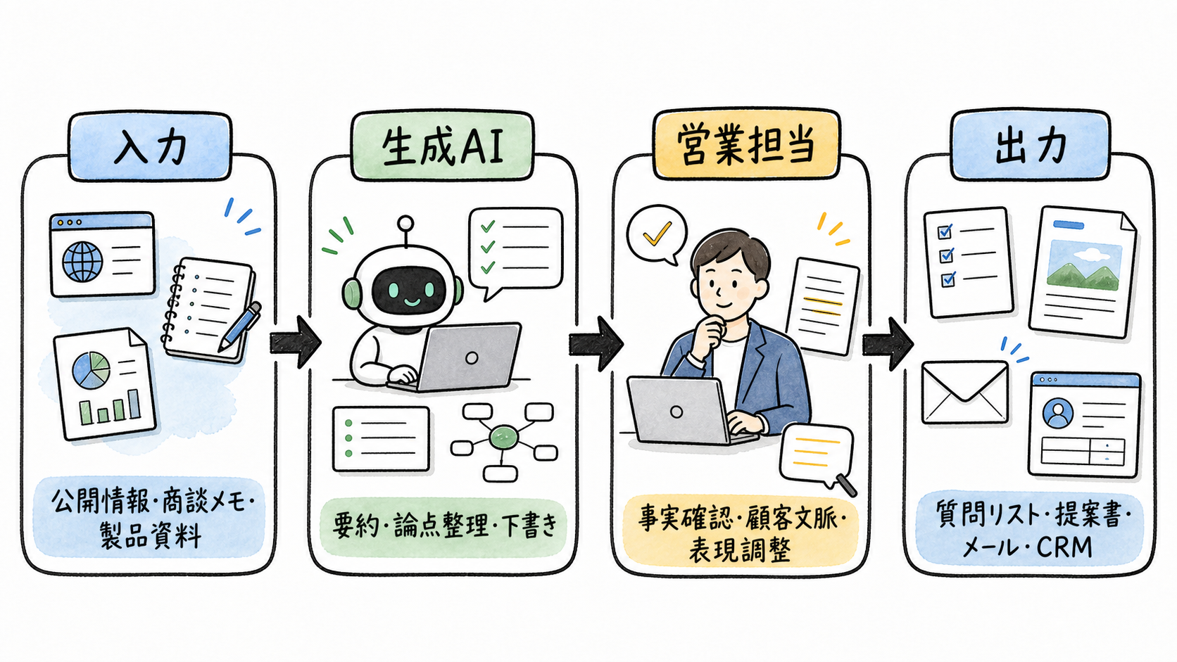 商談準備からフォローまでの活用フロー